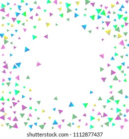 Confetti triangles on a white background. Illustration of a drop of multicolored shiny particles. Decorative element. Luxury background for your design, cards, invitations, gift, vip.