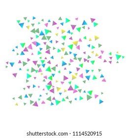 Confetti triangles on a white background. Illustration of a drop of multicolored shiny particles. Decorative element. Luxury background for your design, cards, invitations, gift, vip.