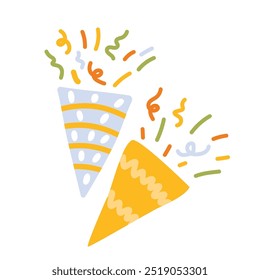 Icono de trompeta de confeti logotipo diseño Plantilla Vector aislado ilustración. Icono del estilo plano del popper del partido, accesorio de las celebraciones de cumpleaños