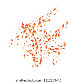 Confetti of two-colored rhombs isolated on white background.Falling confetti from minimalistic geometric figures. Abstract triangles and rombs for label, card, poster, cover, leaflet, textile design.