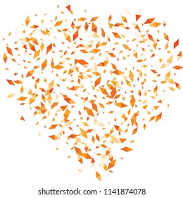 Confetti of two-colored rhombs isolated on white background.Falling confetti from minimalistic geometric figures. Abstract triangles and rombs for label, card, poster, cover, leaflet, textile design.