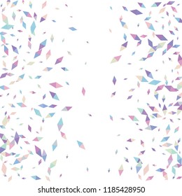 Confetti of two-colored rhombs isolated on white background. Falling confetti from minimalistic geometric figures. Abstract triangles and rombs for label, card, poster, cover, leaflet, textile design.
