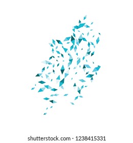 Confetti of two-colored rhombs isolated on white background.Falling confetti from minimalistic geometric figures. Abstract triangles and rombs for label, card, poster, cover, leaflet, textile design.