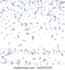 Confetti of two-colored rhombs isolated on white background.Falling confetti from minimalistic geometric figures. Abstract triangles and rombs for label, card, poster, cover, leaflet, textile design.