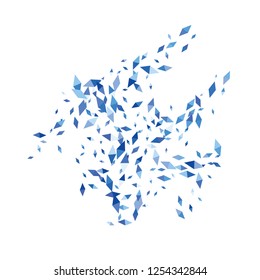 Confetti of two-colored rhombs isolated on white background.Falling confetti from minimalistic geometric figures. Abstract triangles and rombs for label, card, poster, cover, leaflet, textile design.