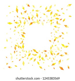 Confetti of two-colored rhombus isolated on white background. Falling confetti from minimalistic geometric figures. Abstract triangles and rhombus for label, card, poster, cover, leaflet, textile design.