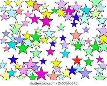 Confetti in USA flag colors for Independence Day.   Lavender Bright Red Yellow Multicolor Chaotic Orange Stars Pattern.