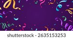 Confetti vector banner background with colorful serpentine ribbons, copy space for your text at the center. Birthday, carnival illustration in flat simple gradient cartoon style with fun explosion.