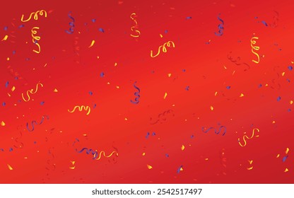 Confetti vector banner background with colorful serpentine ribbons, Red background