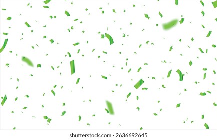Confetti vector banner background with green serpentine ribbons, place for yours text at the center. Anniversary, celebration, greeting illustration in flat simple cartoon style with fun explosion.