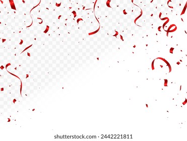 Confetti vector banner background with red serpentine ribbons,