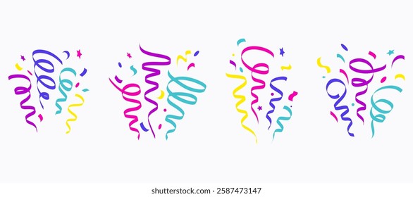 Confetti vector explosion isolated on white background. Colored elements for birthday party and carnival celebration. Falling serpentine and burst of firework for surprise and gift decoration
