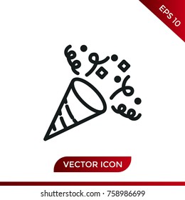 Confetti vector icon. Flat popper pictogram isolated on white background. Simple symbol, vector illustration for web site or mobile app