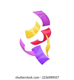 Confetti vector illustration. Cartoon isolated carnival falling and flying paper ribbons, bright festive decor to celebrate carnival, birthday party and anniversary, tinsel for fun holiday events