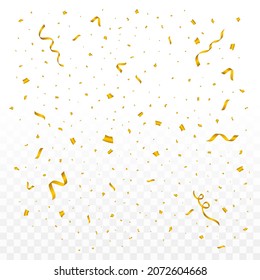 Confetti vector illustration for festival background. Simple tin foil confetti falling background. Simple red, green, golden, blue confetti on transparent background. Celebration event and party.