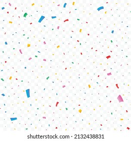 Confetti vector illustration for festival background. Colorful tinsel and confetti explosion. Multicolor confetti on transparent background. Event and party celebration. Festival elements.