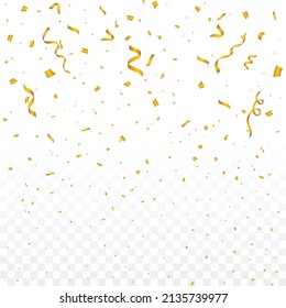 Confetti vector illustration for festival background. Simple tin foil confetti falling background. Simple red, green, golden, blue confetti on transparent background. Celebration event and party.