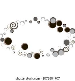 Confetti vector oval frame. Scatter of colored circles dots rings spirals. Dynamic vector illustration for holiday celebration decoration, paper packaging, textile