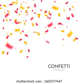 Confetti vector party background. Gold and red ribbons, streamers and particles.