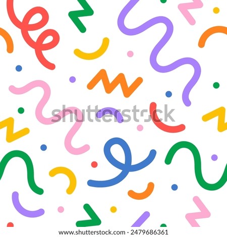 Confetti vector pattern. Minimal line shape abstract background. Geometric graphic flat style illustration. Kid celebrate birthday party background. Funny childish vector decoration