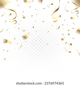 Confetti Vektor png. Goldene Konfetti fallen vom Himmel. Glitzernde Konfetti auf transparentem Hintergrund