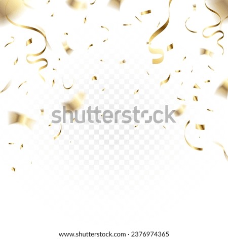 Confetti vector png. Gold confetti falling from the sky. Glittering confetti on transparent background