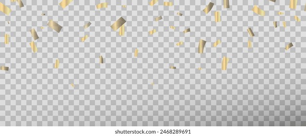 Confetti vector png. Golden confetti falls from the sky. Holiday, birthday. Sparkling confetti on a transparent background. Festive design element.