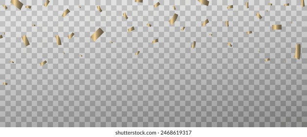 Confetti vector png. Golden confetti falls from the sky. Holiday, birthday. Sparkling confetti on a transparent background. Festive design element.