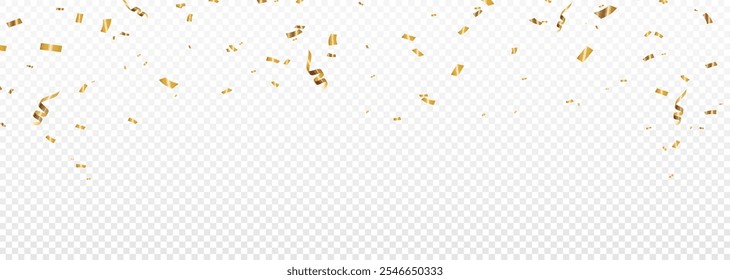 Confetti vector png. Golden confetti falls from the sky. Holiday, birthday. Sparkling confetti on a transparent background. Festive design element.