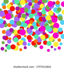 confetti vector, Polka dot pattern, colorful confetti on white vector background, empty frame with space for text or backdrop for product photo. Landing web page template, festive event