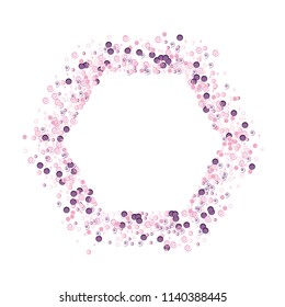 Confetti vector polygonal frame. Scatter of colored circular elements. Dynamic vector illustration for holiday, celebration decorations, paper packaging, textile, covers