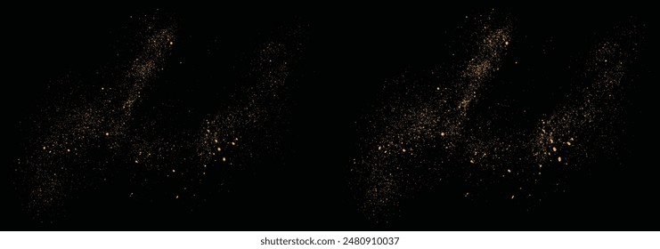 Confetti vector realistic gold glitter texture background design. Sparkling confetti celebration vector gold glitter effect on a black background