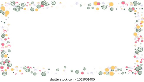 Confetti vector rectangular frame. Scatter of colored circular elements. Dynamic vector illustration for holiday, celebration decorations, paper packaging, textile, covers.
