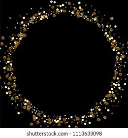 Confetti vector round frame. Circular Scatter of circular elements. Twists Curls Rings Stones Circles. Dynamic vector illustration for holiday celebration decorations, paper packaging, textile