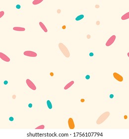 Confetti vector seamless pattern. Abstract festive background with colorful sprinkles and dots.