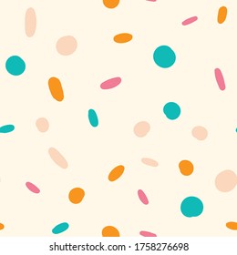 Confetti vector seamless pattern. Abstract festive background with colorful sprinkles and dots.