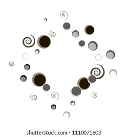 Confetti vector square frame. Rectangular Scatter of colored circles dots rings spirals. Dynamic vector illustration for holiday celebration decoration, paper packaging, textile