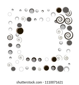 Confetti vector square frame. Rectangular Scatter of colored circles dots rings spirals. Dynamic vector illustration for holiday celebration decoration, paper packaging, textile