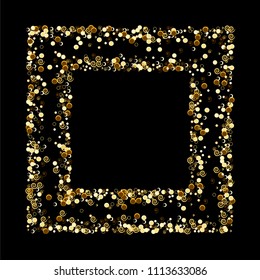 Confetti vector square frame. Rectangular Scatter of colored circles dots rings spirals. Dynamic vector illustration for holiday celebration decoration, paper packaging, textile, covers