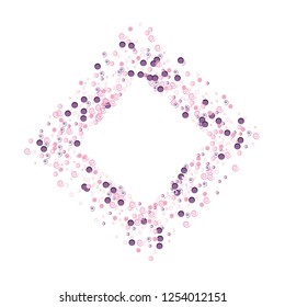 Confetti vector square frame. Rectangular Scatter of colored circles dots rings spirals. Dynamic vector illustration for holiday celebration decoration, paper packaging, textile, covers