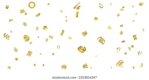 Papel tapiz de Confetti. Estrellas doradas y forma de decoración. Carnaval y decoración de fiestas de cumpleaños. Elementos de confeti 3D. Ilustración del vector