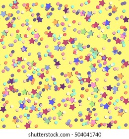 Confetti. Wrapping Paper. Stars background.
