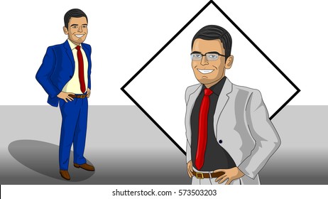 confidant smiling businessman with two different color suits for presentation and info-graphics