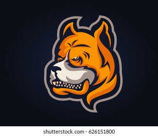 Confidence Angry Dog Breed Character Logo - Pitbull