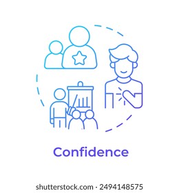 Confidence blue gradient concept icon. Mentor quality. Self-assurance. Decision-making. Public speaking. Round shape line illustration. Abstract idea. Graphic design. Easy to use in article