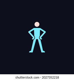 Confidence body language RGB color icon for dark theme. Stand in confident posture. Expressing assertiveness. Isolated vector illustration on night mode background. Simple filled line drawing on black