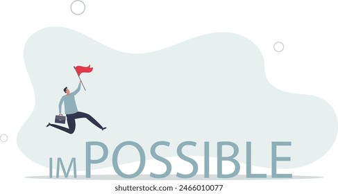 confidence businessman step up on the word IM to achieve possible.flat vector illustration.