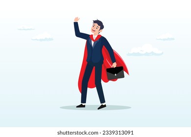 Confidence businessman success or leadership concept, superhero or strong, strength to win or get job done, outstanding employee or best worker, courage and determination (Vector)