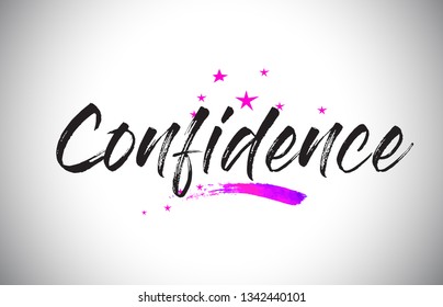 Confidence Handwritten Word Font with Vibrant Violet Purple Stars and Confetti Illustration.