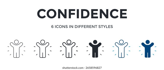 Confidence Icon In Different Style Vector Illustration. Designed In Thin Line, Regular Line, Bold Line, Glyph, Color Line, And Color Glyph Style Can Be Used For Web